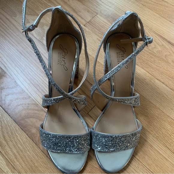 Jewel Badgley Mischka Silver Glitter Strappy Cook Heels/Pumps size 11 - Picture 6 of 11